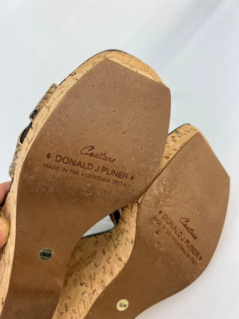 Donald J Pliner Womens Sail Platform Cork Wedge Sandals Brown Snake size 10.5